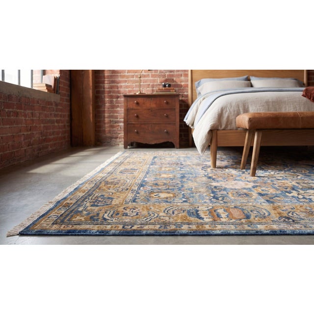 8x10 Blue Hand-Knotted Wool Faded Floral Bloom Geometric Modern Carpet Rug For Sale - Image 9 of 10