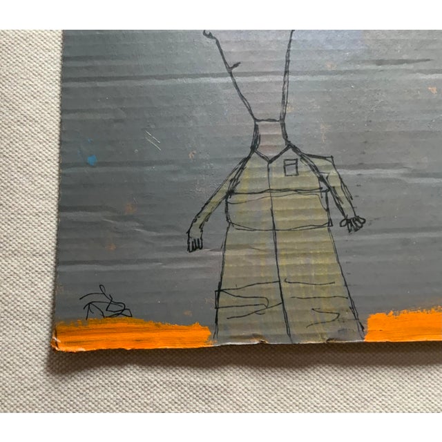 Paper 1980s Folk Art Double-Sided Painting on Cardboard, Signed Simon For Sale - Image 7 of 12