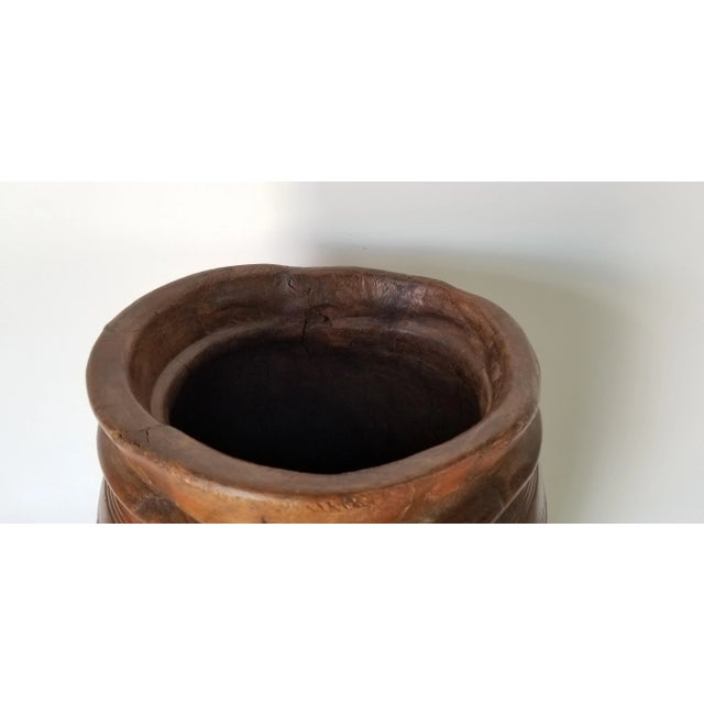 Vintage Primitive Style Hand Carved Wood Decorative Vase For Sale - Image 4 of 12