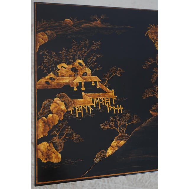 Paint Chinoiserie Gold & Black Lacquer Occasional Lamp Table For Sale - Image 7 of 13