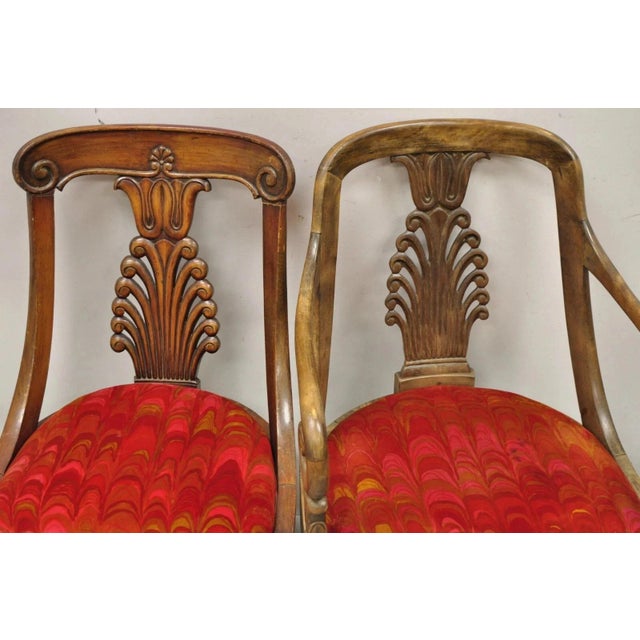 Mid 20th Century Italian Neoclassical Plume Carved Walnut Saber Leg Dining Chairs - Set of 6 For Sale - Image 4 of 12