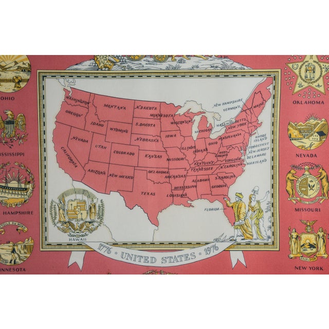 Mid-Century Modern Vintage Framed Hermes Scarf "Arms of the United States" 1776-1976 Bicentennial Edition 90cm For Sale - Image 3 of 11