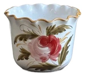 1950s Italian Ceramic Cachepot W/ Flowers