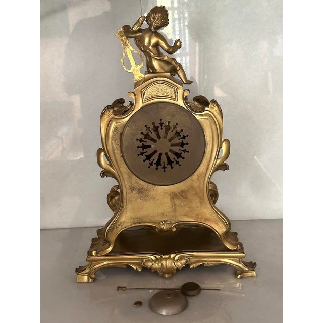 19thC French Maker Louis XVI Gold Ormolu Bronze Mantel Clock, 1 For Sale - Image 14 of 18