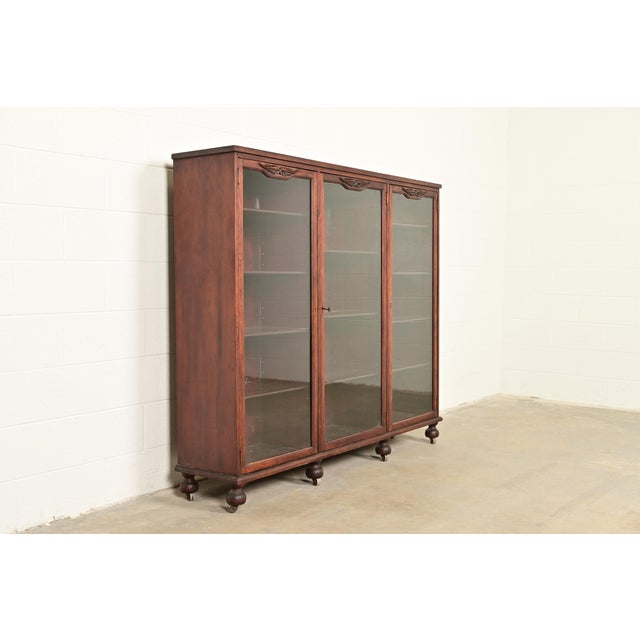 Berkey & Gay Berkey & Gay Antique Victorian Carved Mahogany Triple Bookcase or Display Cabinet, Circa 1890s For Sale - Image 4 of 11