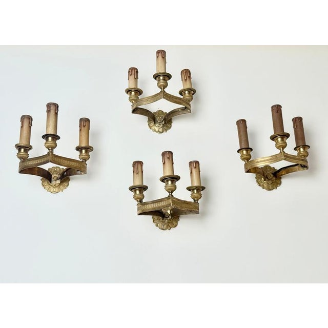 Empire French Three-Light Gilt Bronze Wall Sconces, Paris, 1810, Set of 4 For Sale - Image 14 of 18