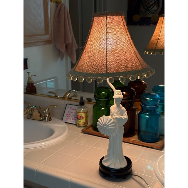 Textile Vintage Geisha Girl Table Lamp For Sale - Image 7 of 8