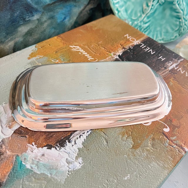 Silver Antique Reed & Barton Silverplate Butter Dish With Cow Finial and Glass Tray For Sale - Image 8 of 10