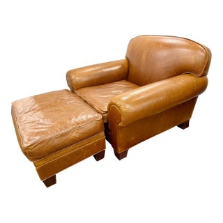 Ralph Lauren Leather Reading Club Chair and Ottoman Set For Sale