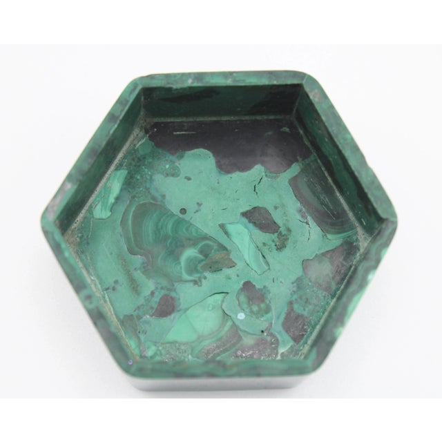 Green Vintage Hexagonal Genuine Malachite Box For Sale - Image 8 of 10