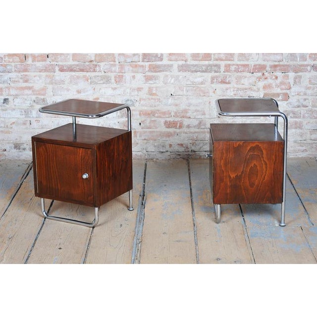 This pair of nightstands is an exclusive example of high interwar Functionalism from the 1930s. Manufactured in...