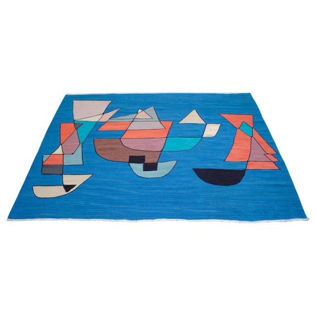 Paul Klee - Sailing Boats - Inspired Silk Hand Woven Area - Wall Rug 4′7″ × 5′12″ For Sale - Image 6 of 13