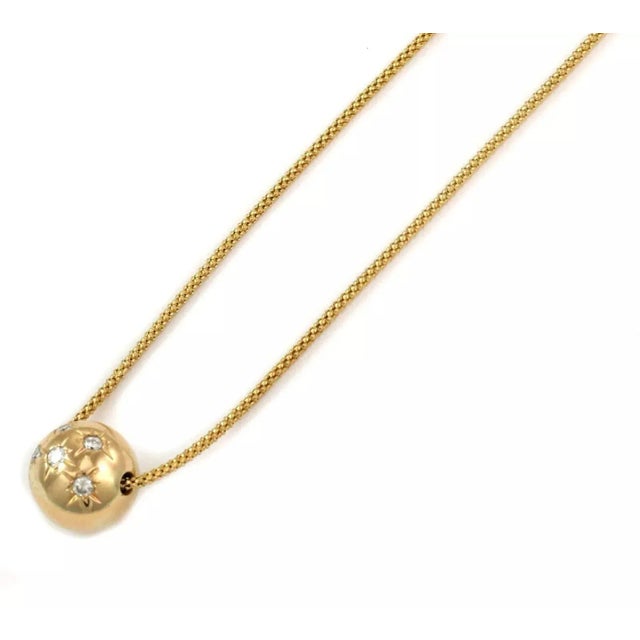 Contemporary Diamond Star Burst 14k Yellow Gold Ball Pendant & Flex Mesh Necklace For Sale - Image 3 of 6