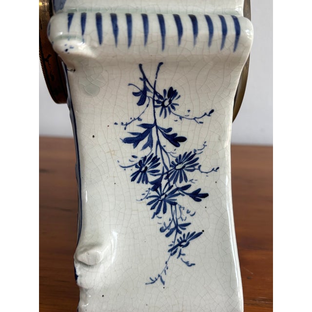 1890s French Rococo Delft Mantle Clock For Sale - Image 6 of 16
