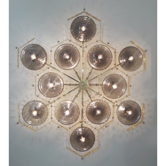 Italian 21st Century Beehive Polished Brass Smoky Bubbles Murano Flush Mount by Fabio LTD For Sale - Image 3 of 8