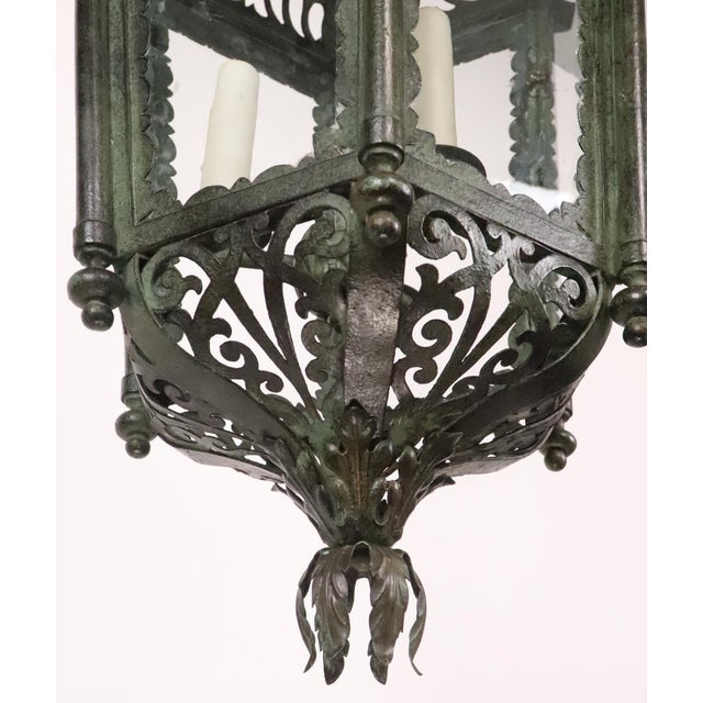 Restored Antique French Wrought Iron Exterior Lantern Pendant Light For Sale - Image 13 of 16