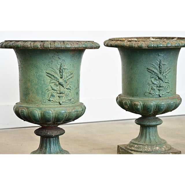 French Pair of 19th Century Cast Iron Urn Planters For Sale - Image 13 of 14