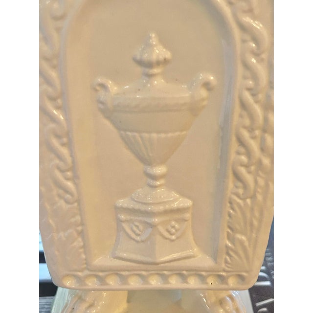 French Late 20th Century Neoclassical Cream Ceramic Putti Pedestal Vases – A Pair For Sale - Image 3 of 12