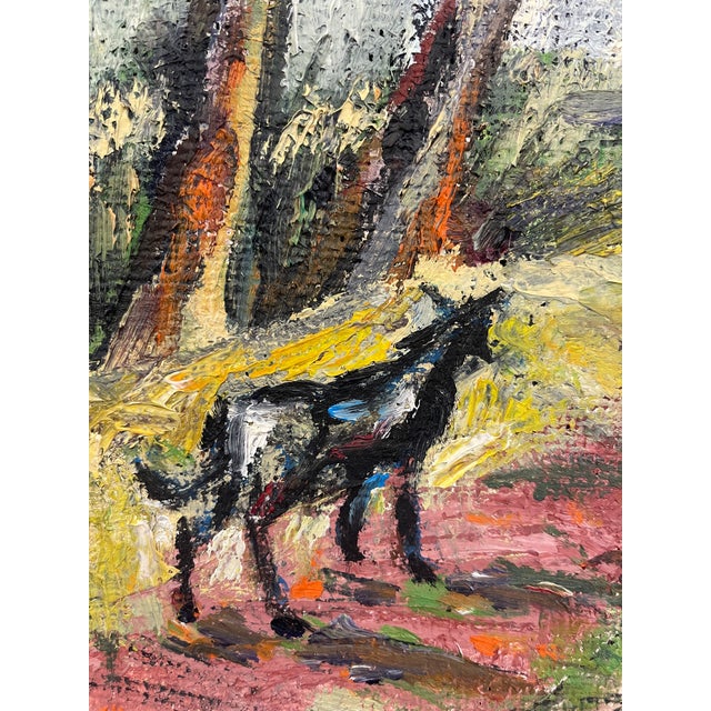 Textile Vintage Landscape Oil Painting on Burlap, Mid-Century Modern Art For Sale - Image 7 of 10