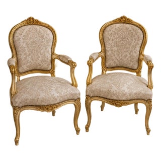 1960s Rococo Armchairs Beige Upholstery Salon Accent Chairs For Sale