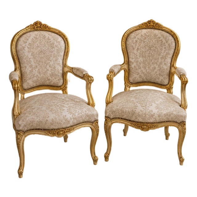 1960s Rococo Armchairs Beige Upholstery Salon Accent Chairs For Sale