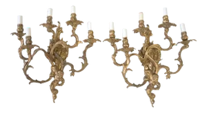 19th Century French Rococo 5 Arm Wired Wall Sconces - A Pair.