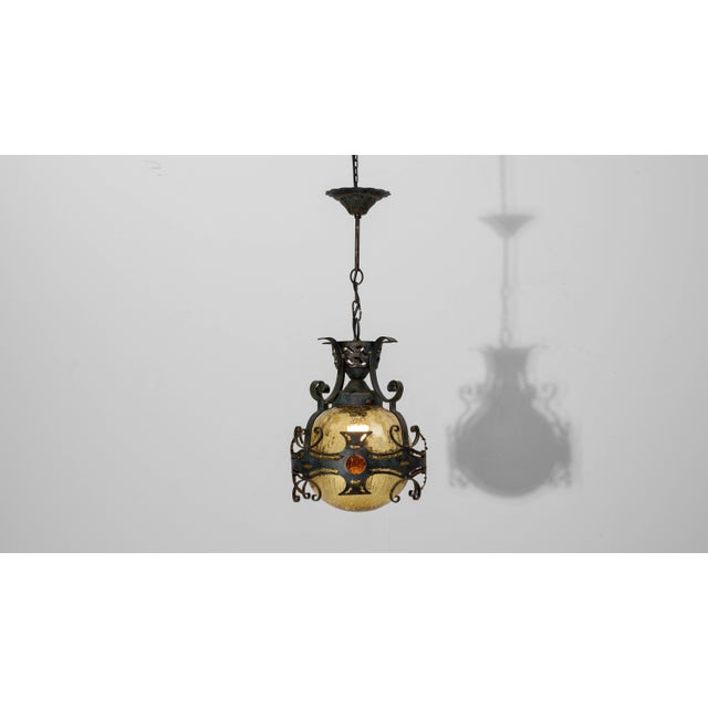 Metal 20th Century Brutalist Dutch Hammered Iron Pendant Lamp For Sale - Image 7 of 18