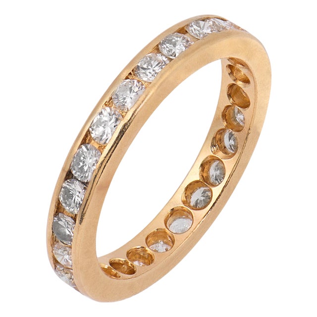Vintage Diamond 14k Yellow Gold Eternity Band, Size 6.25 For Sale