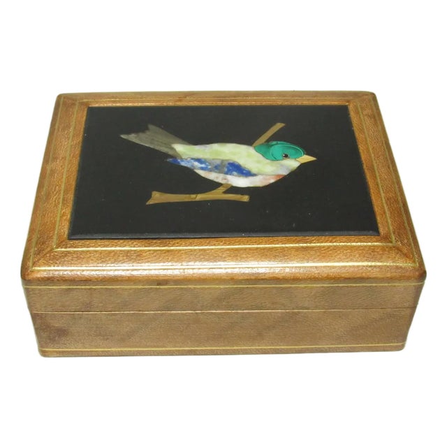 Italian Pietra Dura Inset Leather Box For Sale
