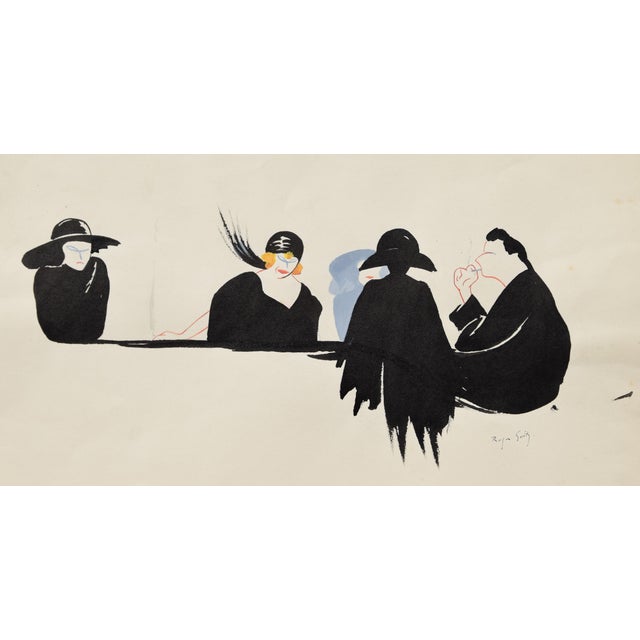 Roger Guit, Theatregoers (Paris), 1920s, Ink & Watercolor For Sale - Image 9 of 9