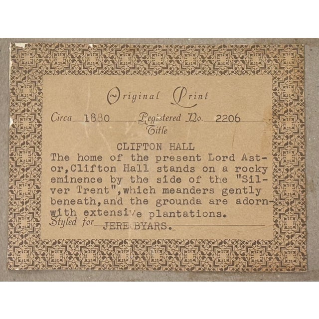 Late 19th Century Framed Original English Antique Print - View of Clifton Hall For Sale - Image 4 of 15