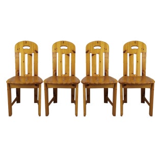 Brutalist Pine Dining Chairs, Set of 4 For Sale