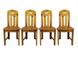 Brutalist Pine Dining Chairs, Set of 4