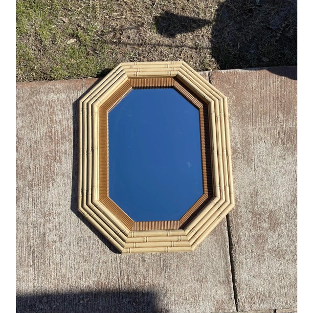 Mid Century Modern octagonal stacked faux bamboo mirror. Can be hung vertical or horizontal.
