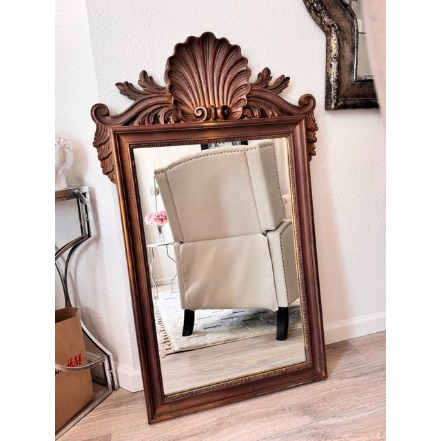 Shell Vintage Mid-Century Italian Hollywood Regency Carved Shell Top Wall Mirror La Barge For Sale - Image 7 of 7