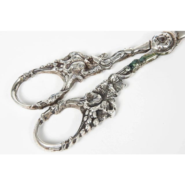 Metal Antique Floral Grape and Vine Sterling Silver Grape Shears Scissors For Sale - Image 7 of 10