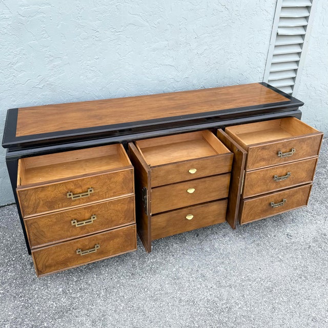 Wood Vintage Chinoiserie Black and Burlwood Dresser by Centruy Furniture For Sale - Image 7 of 8