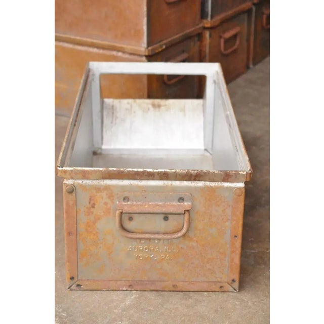 Industrial Vintage Lyon Aurora Il Steel Metal American Industrial 23" Stackable Storage Bin For Sale - Image 3 of 12