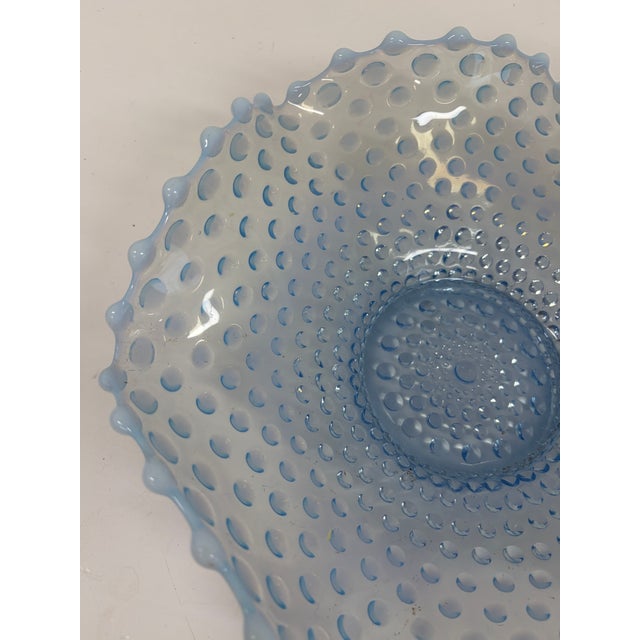 Mid-Century Modern Vintage Blue Opalescent Hobnail Glass Bowl With Ruffled Rim For Sale - Image 3 of 4