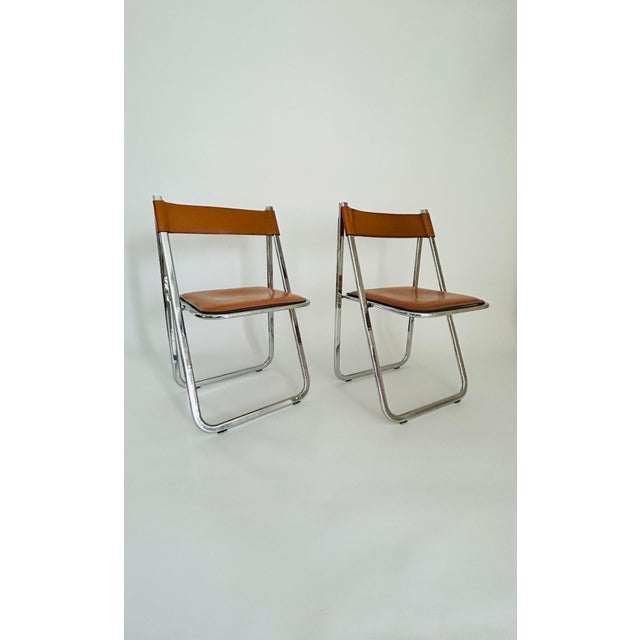 Tamara Folding Chairs in Tan Leather from Arrben, Italy, 1970, Set of 2, in Good conditions. Designed 1970 to 1979 This...