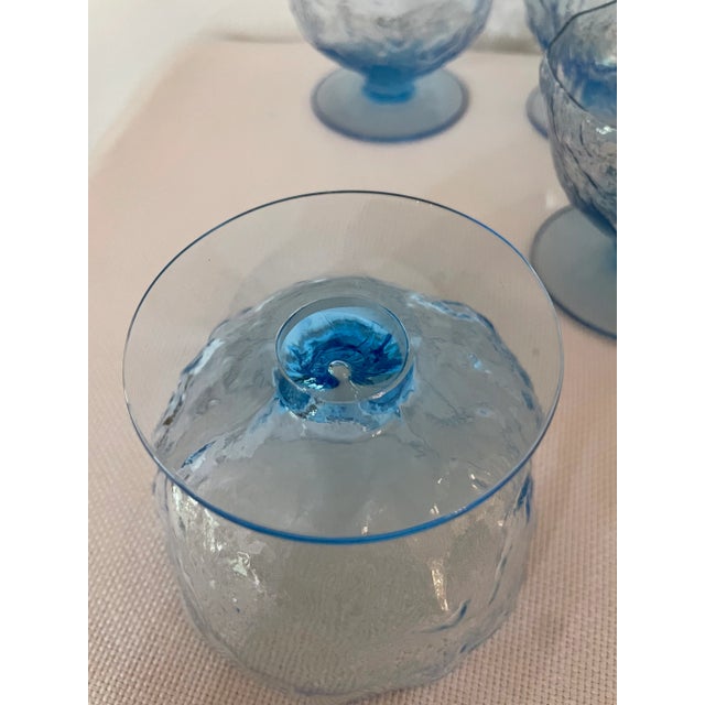 1960s 1960’s Morgantown Crinkle Blue Tall Sherbet Glasses- Set of 6 For Sale - Image 5 of 8