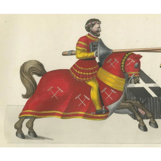 Mid 19th Century Jousting Gentlemen in Vibrant Attire, 1842, Lithograph For Sale - Image 5 of 7