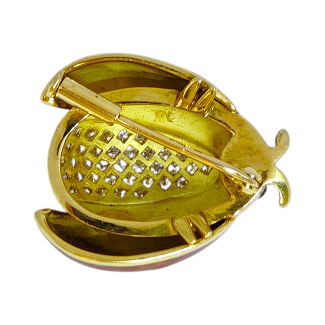 Metal Vintage 18k Gold Enamel and Diamond Ladybug Brooch For Sale - Image 7 of 10