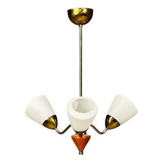 1950s Swedish Modern, Pendant Light, Brass, Glass, Teak For Sale