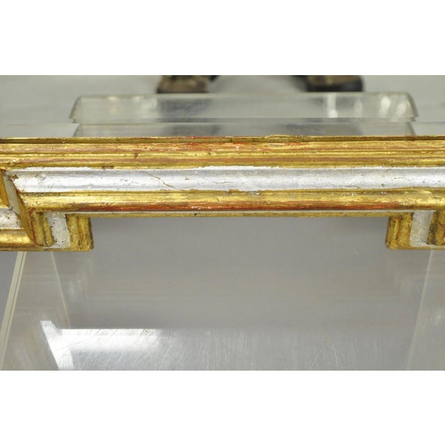 Wood Vintage Italian Regency Silver & Gold Gilt Wood Frame Beveled Glass Wall Mirror For Sale - Image 7 of 13