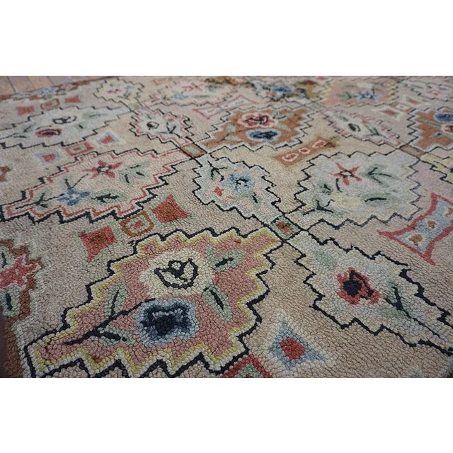 1930s Wonderful Beige Background With Geometric Shapes and Floral Design Antique American Hooked Rug For Sale - Image 5 of 11