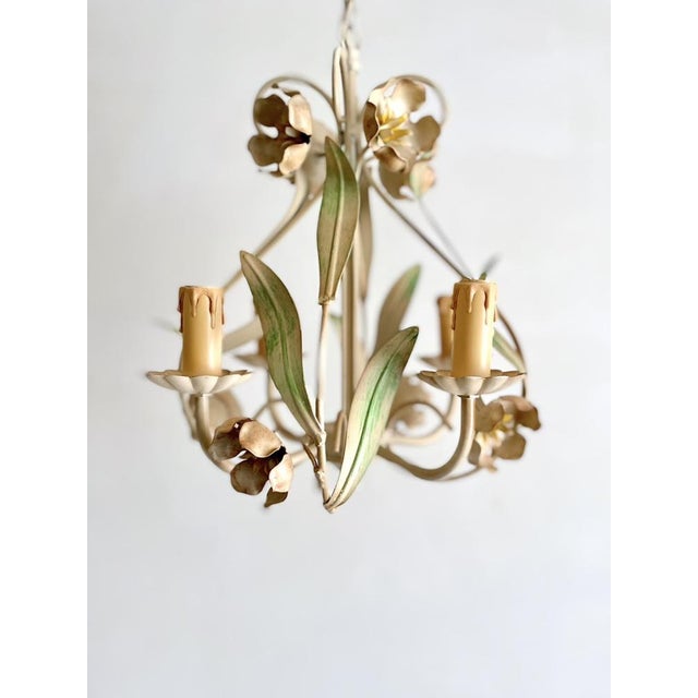 Vintage Painted Tole Floral Chandelier, 1950s For Sale - Image 10 of 10