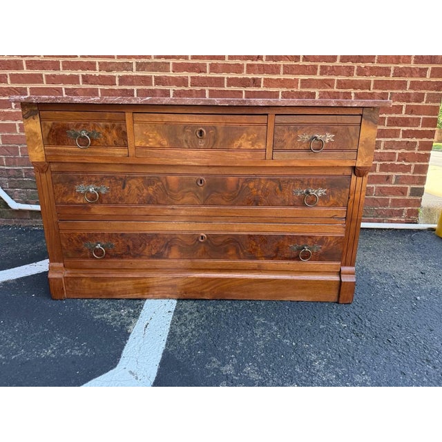 Brown Antique Victorian Eastlake Solid Wood and Burledwood Marble Dresser With Knapp Joint For Sale - Image 8 of 17