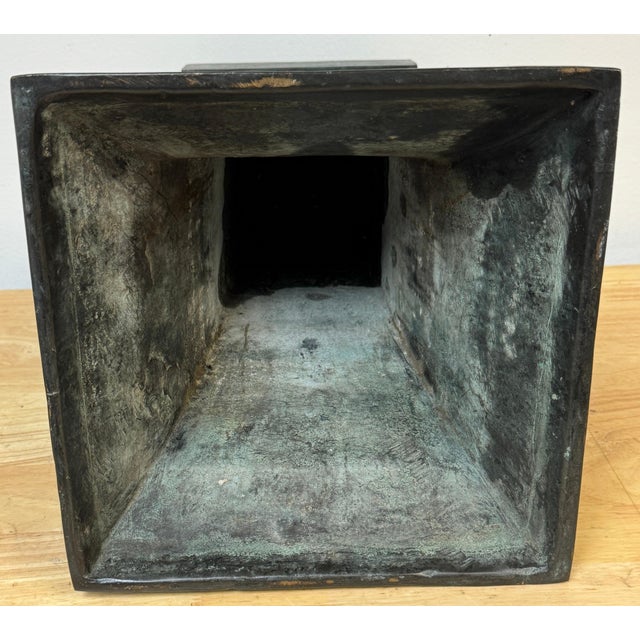 Monumental French Moderne Verdigris Bronze Vase , Manner of Gilbert Poillerat For Sale - Image 9 of 18