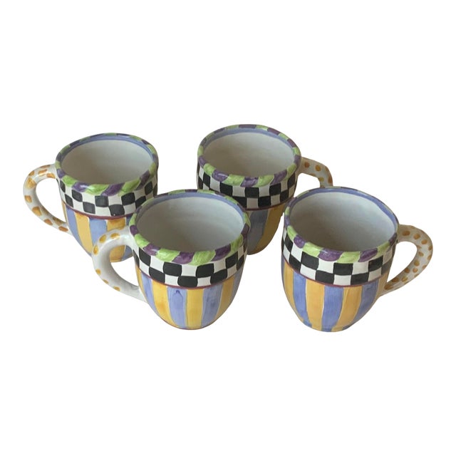 Mackenzie Childs Ceramic Mugs - Set of 4 For Sale